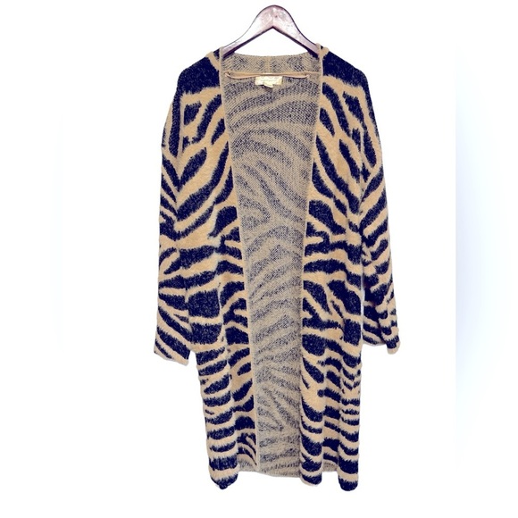 Band Of Gypsies Tiger Print Faux Fur Duster Cardigan Size Large Oversized - Picture 2 of 5
